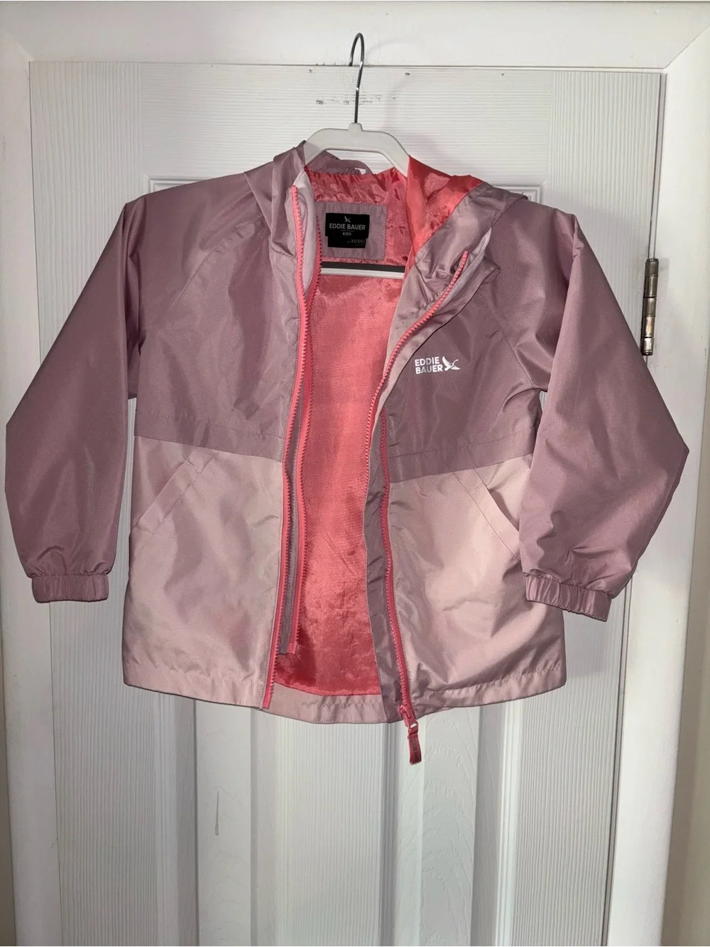 Eddie Bauer Girls Pink Two-Tone Hooded Raincoat
